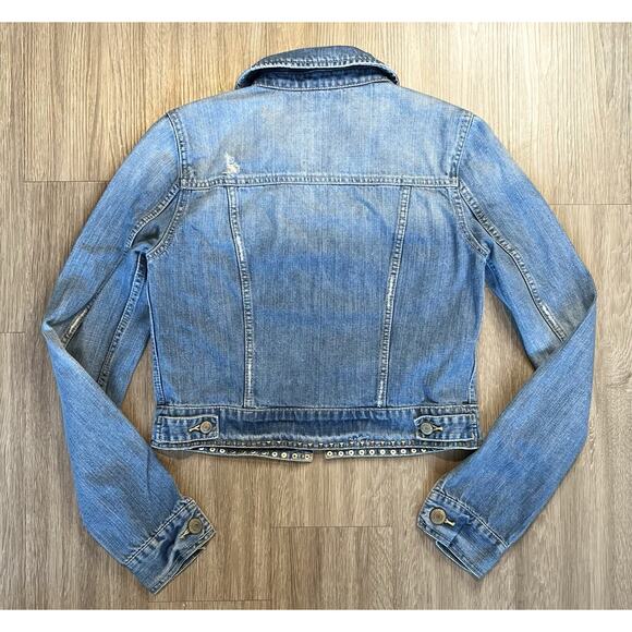 American Eagle Denim Jacket S/P – Cropped Distressed Light Wash Jean Jacket - Picture 3 of 6